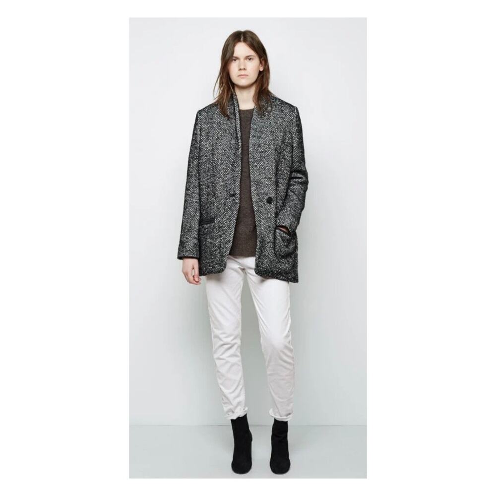 Isabel Marant Etoile Denver Short Herringbone Coat Black Size 42/ US 10